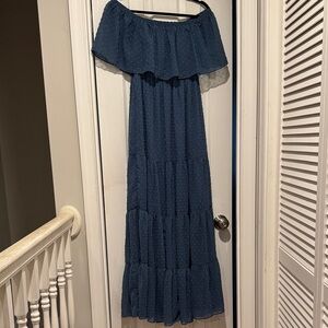 Baltic Born Dusty Blue Off-Shoulder Maxi Dress